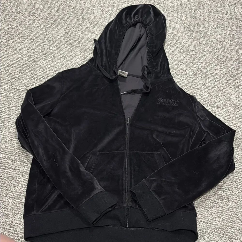 Pink Black Velvet Hoodie Jacket